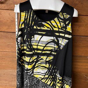 Women Top Sleeveless - Laura Ashley - Tunic - Black with Yellow and White - XL